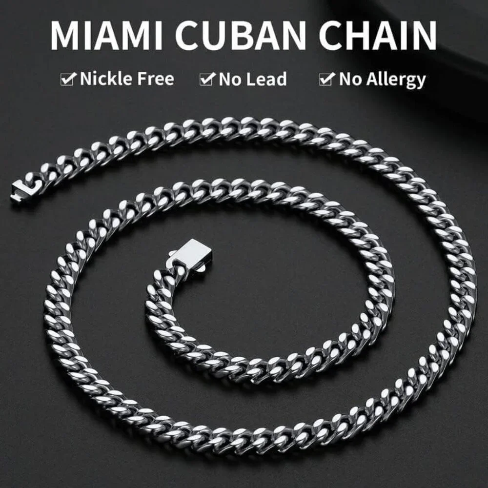 Men's 7mm Width Steel Silver 18K Gold Plated Cuban Durable Hip Hop Chain Jewelry